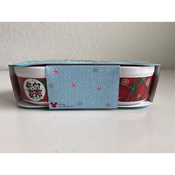 Set Of 2 Disney Mickey Minnie Mouse Ramekins Stackable Dessert Dish Mistletoe - Picture 7 of 9